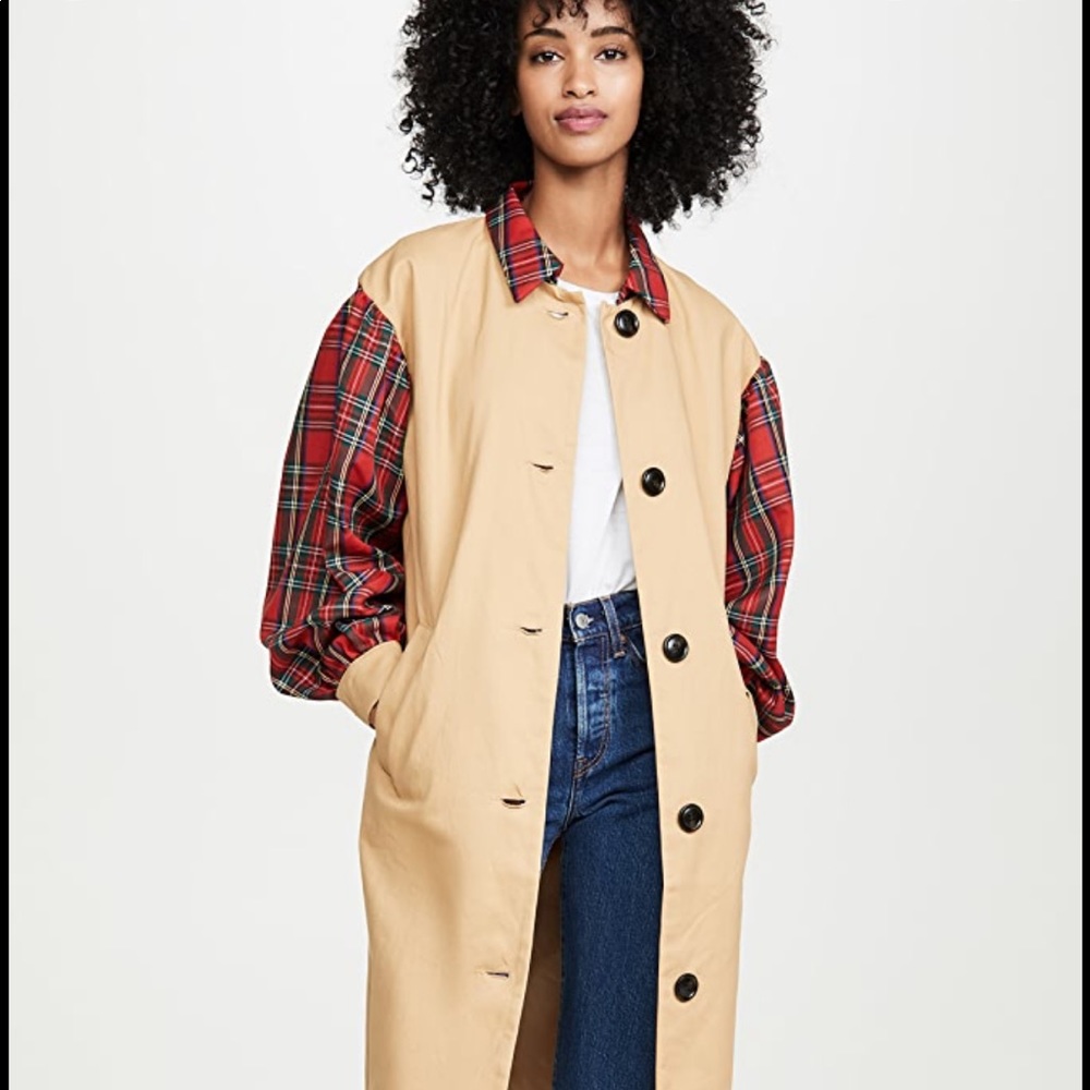 English Factory Plaid Sleeve Trench Coat NWT